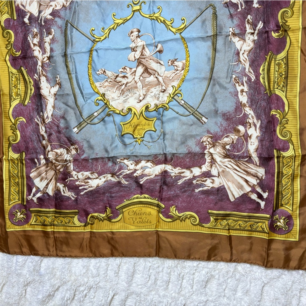 HERMES PARIS Chiens et Valets by Charles J. Hallo Silk Scarf France 1963 - Picture 3 of 13